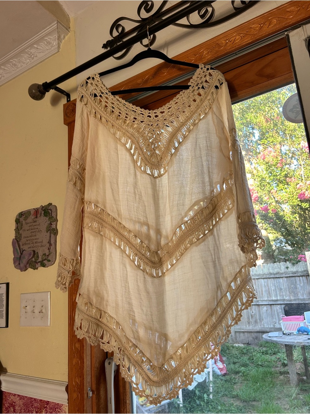 HAZEL BLUES CROCHET TRIMMED FLOWY COVER UP DRESS cream boho‎ whimsy hippy summer